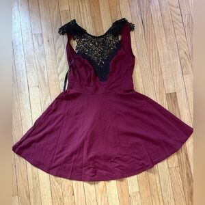 Material Girl Burgundy Dress with Black Lace